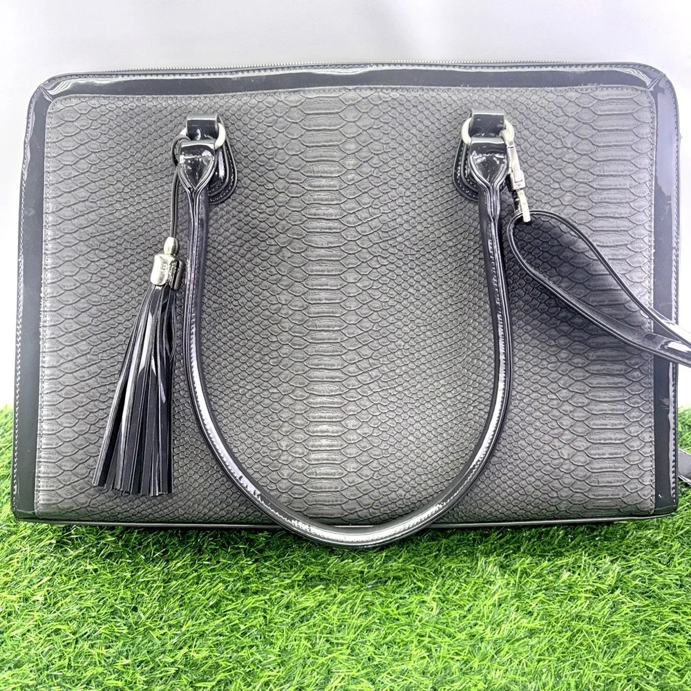 MY BEST FRIEND IS A BAG Black Patent Faux Snakeskin 17